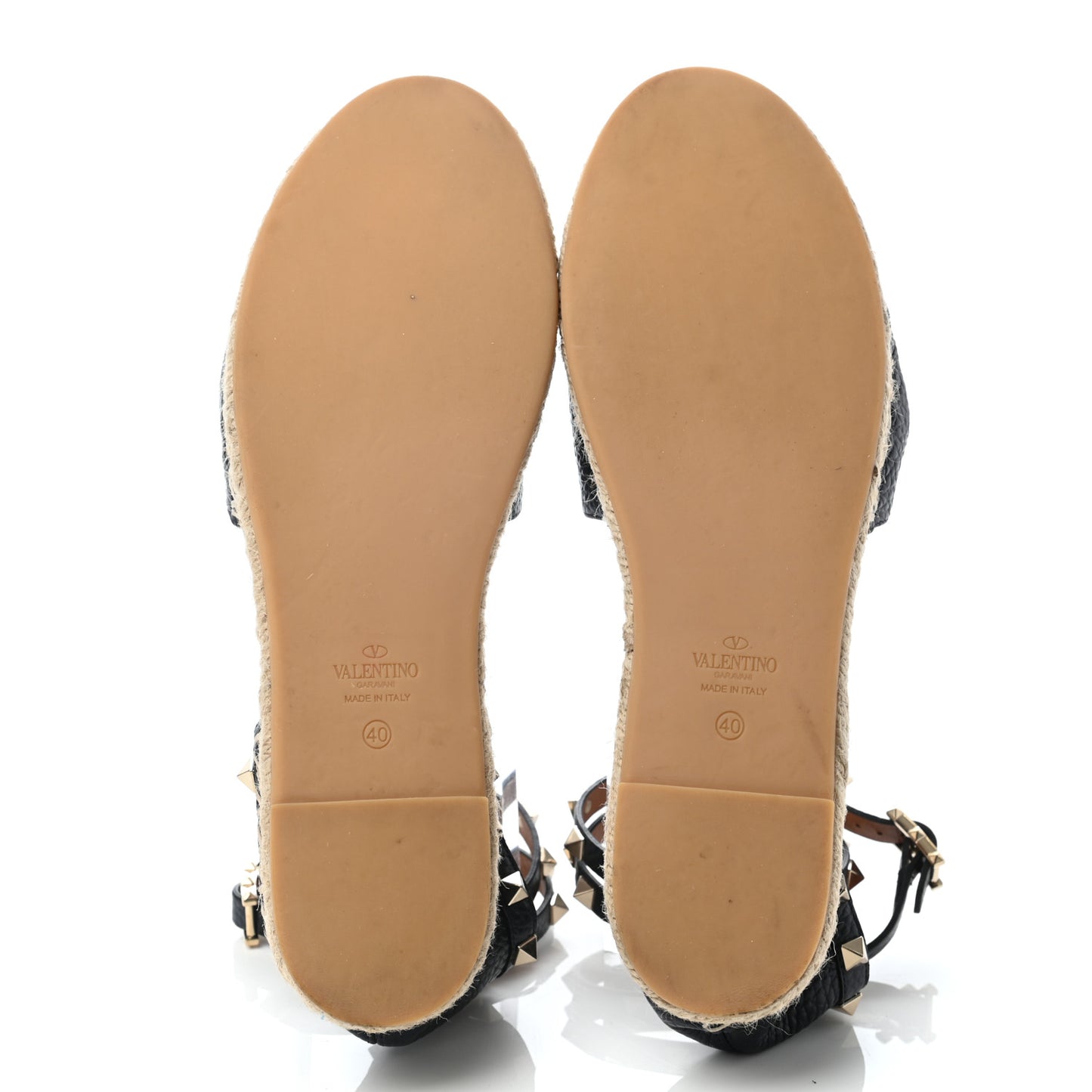 Grained Calfskin Rockstud Ankle Wrap Espadrille Flats 40 Navy
