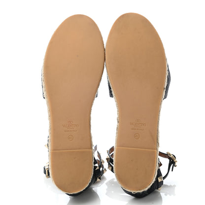 Valentino Garavani Grained Calfskin Rockstud Ankle Wrap Espadrille Flats 40 Navy 4 of 6