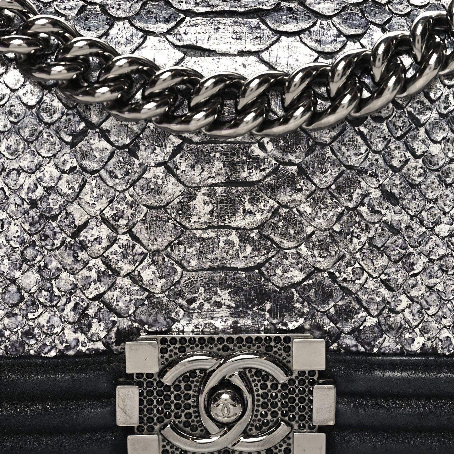 Snakeskin Calfskin Small Boy Flap Black Black