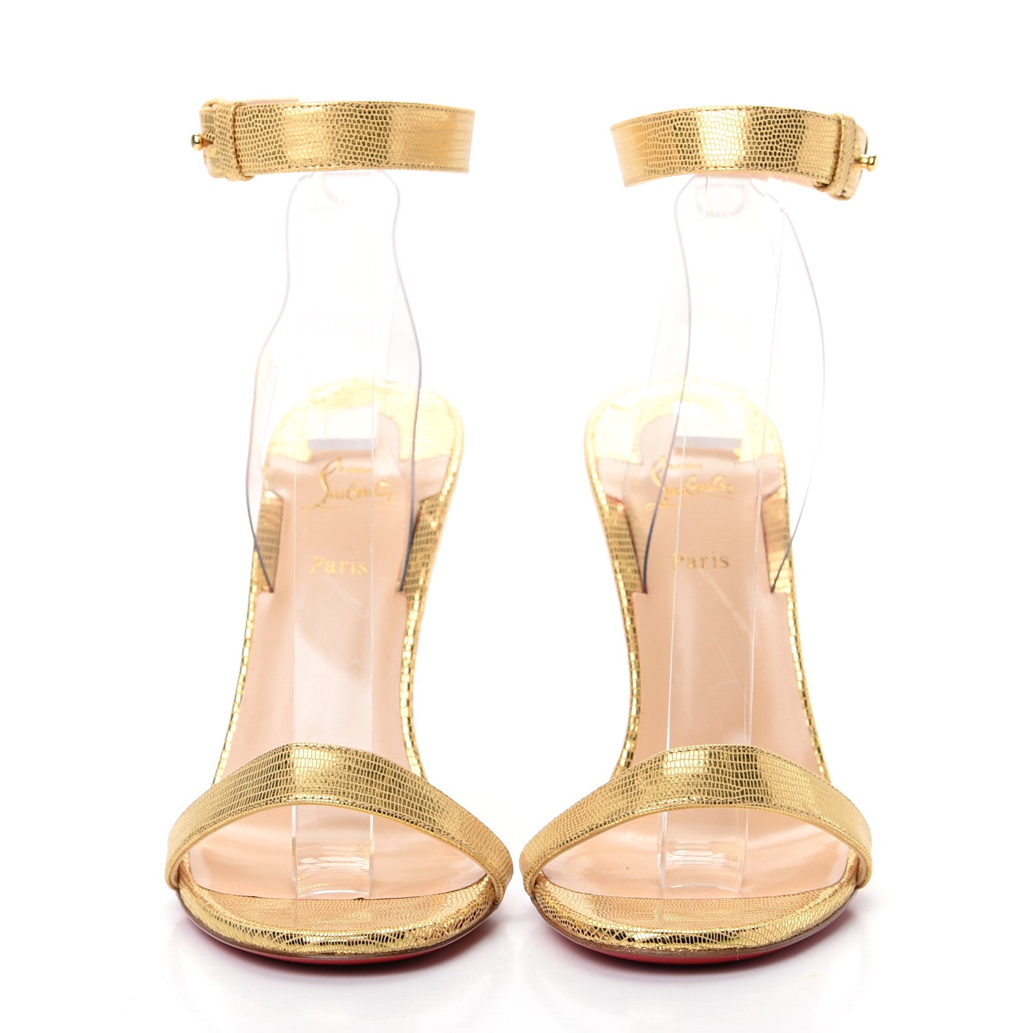 Christian Louboutin Nappa PVC Jonatina 100 Sandals 39 Gold 2 of 9