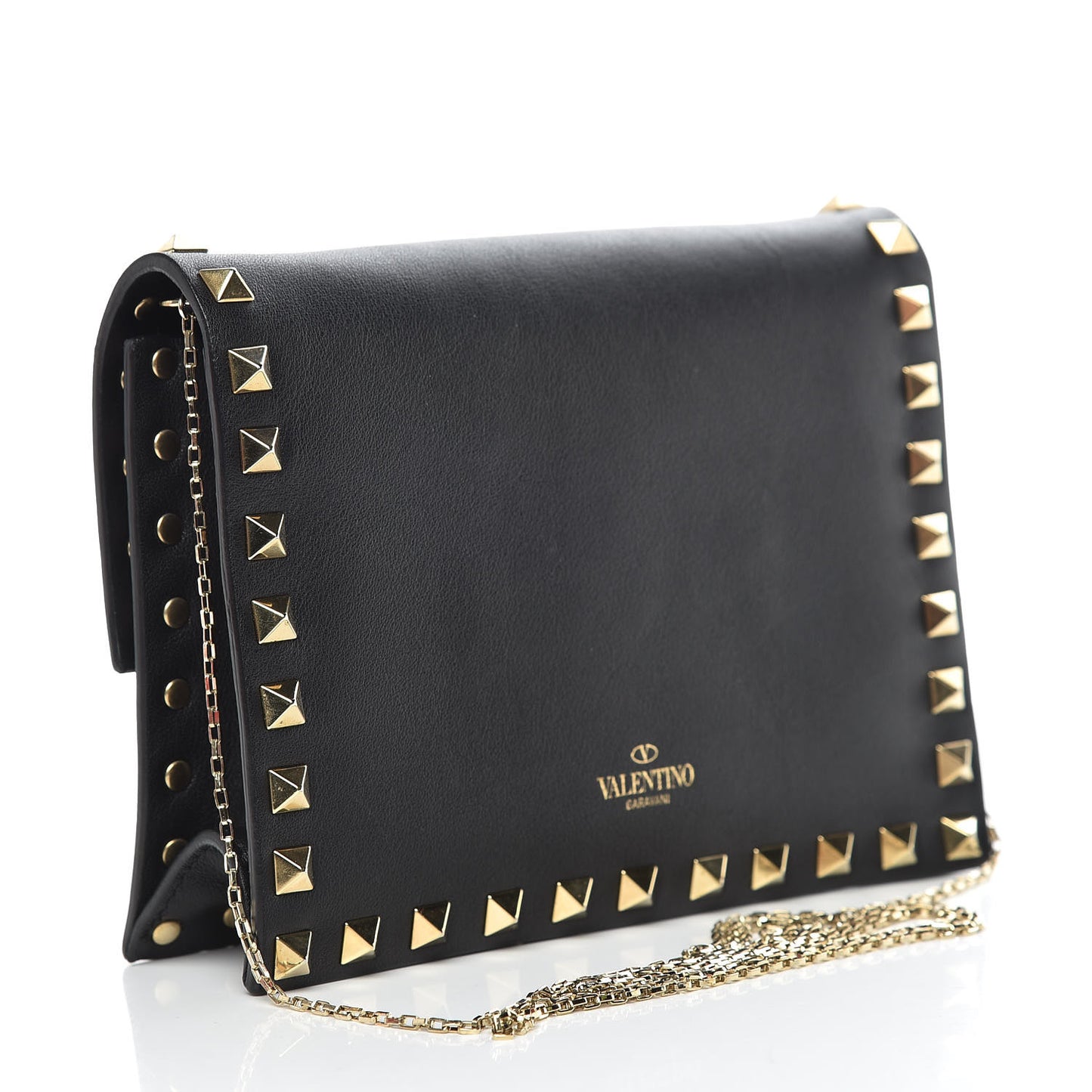 Vitello Rockstud Flip Lock Chain Crossbody Bag Black