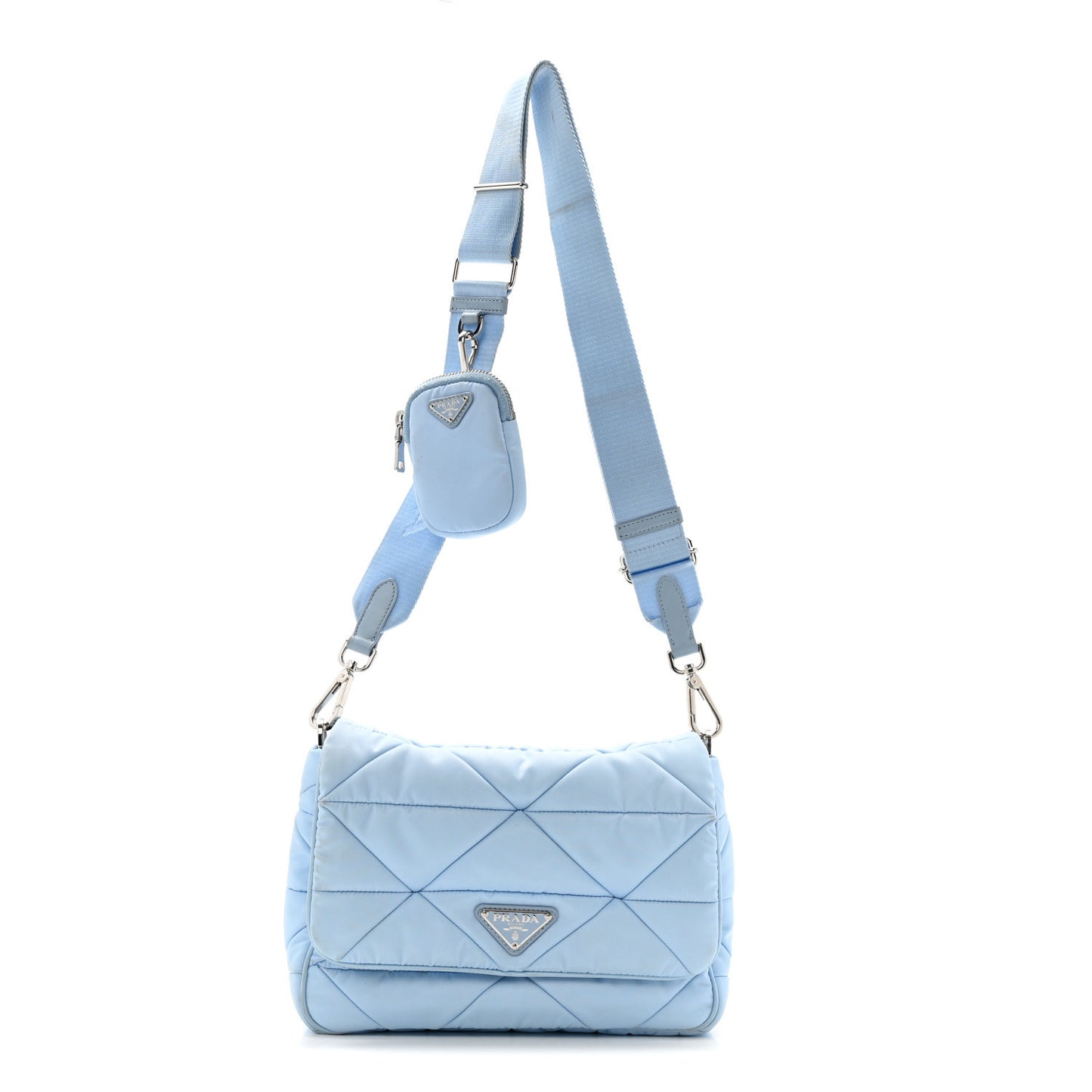 Re-Nylon Quilted Padded Flap Shoulder Bag Celeste