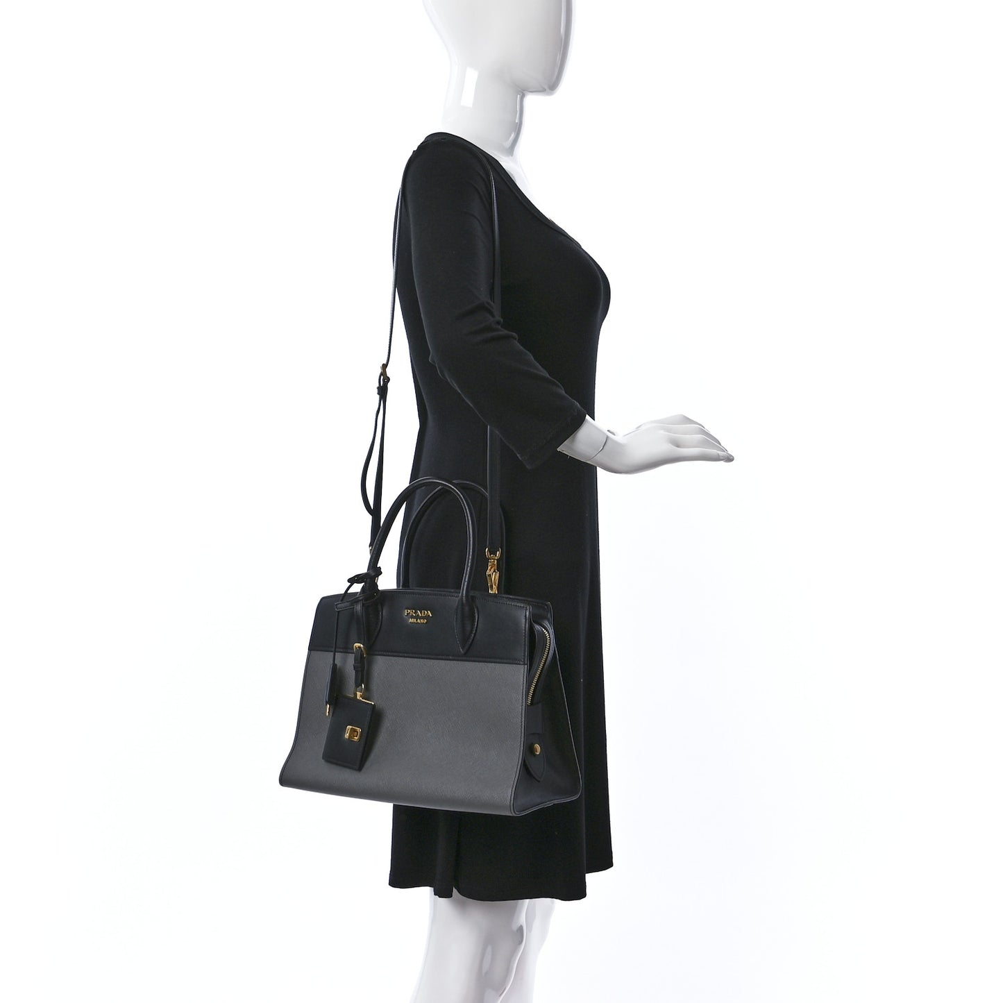 Saffiano City Calfskin Medium Esplanade Tote Mercurio Black