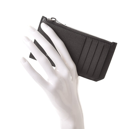 Saint Laurent Grained Calfskin 5 Fragments Zip Pouch Card Holder Dark Anthracite 2 of 8