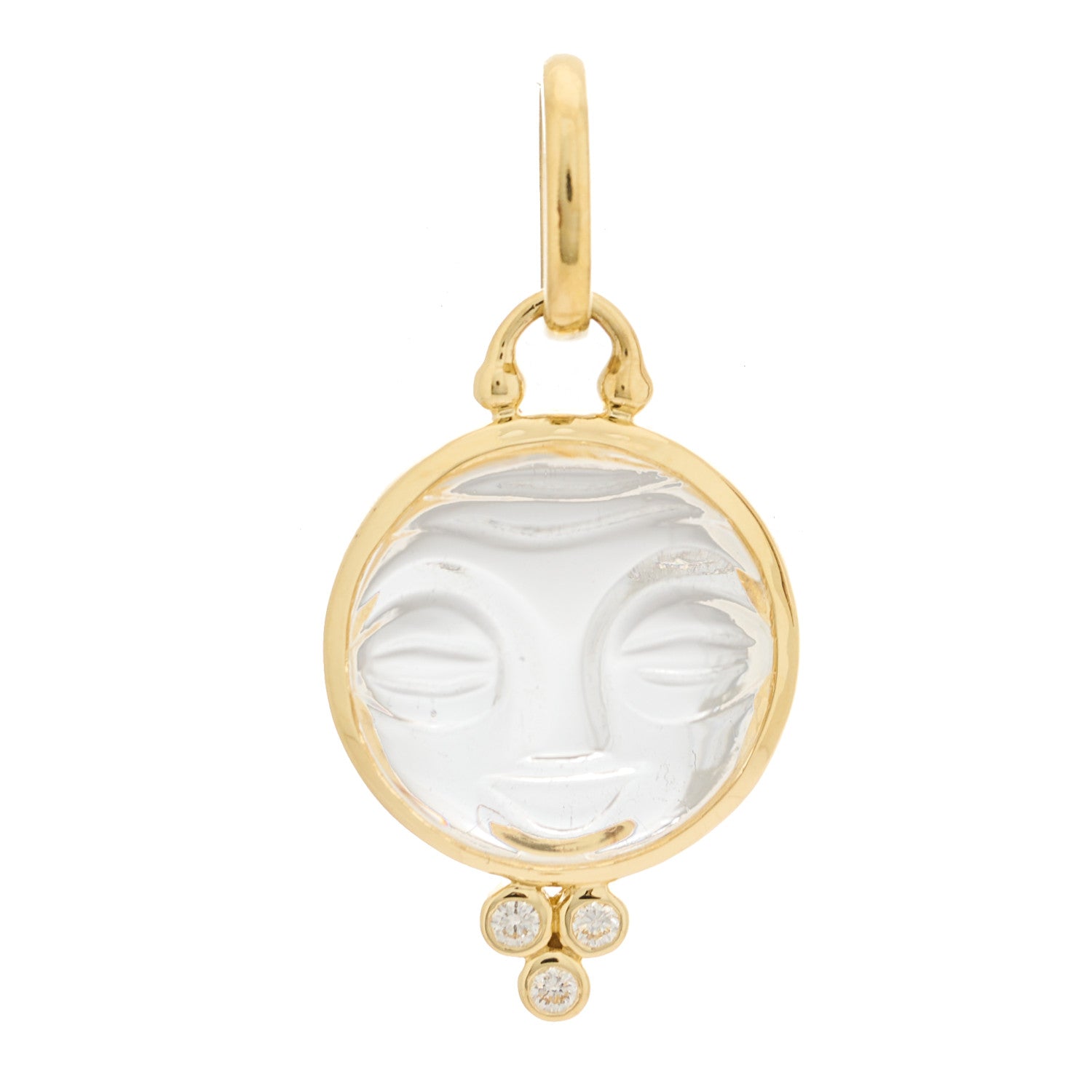 Temple St. Clair 18K Yellow Gold Diamond Rock Crystal 15mm Moonface Pendant 1 of 3