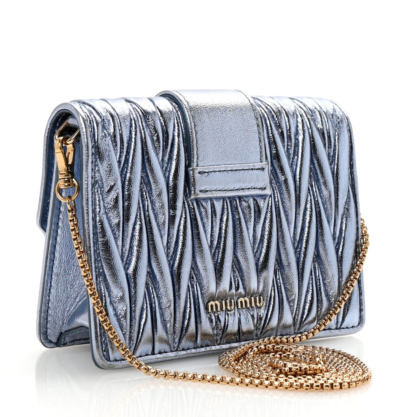 Matelasse Crystal Embellished Mini Chain Shoulder Bag Light Blue