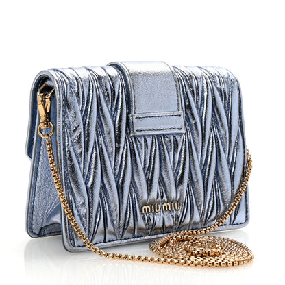 Miu Miu Matelasse Crystal Embellished Mini Chain Shoulder Bag Light Blue 3 of 11