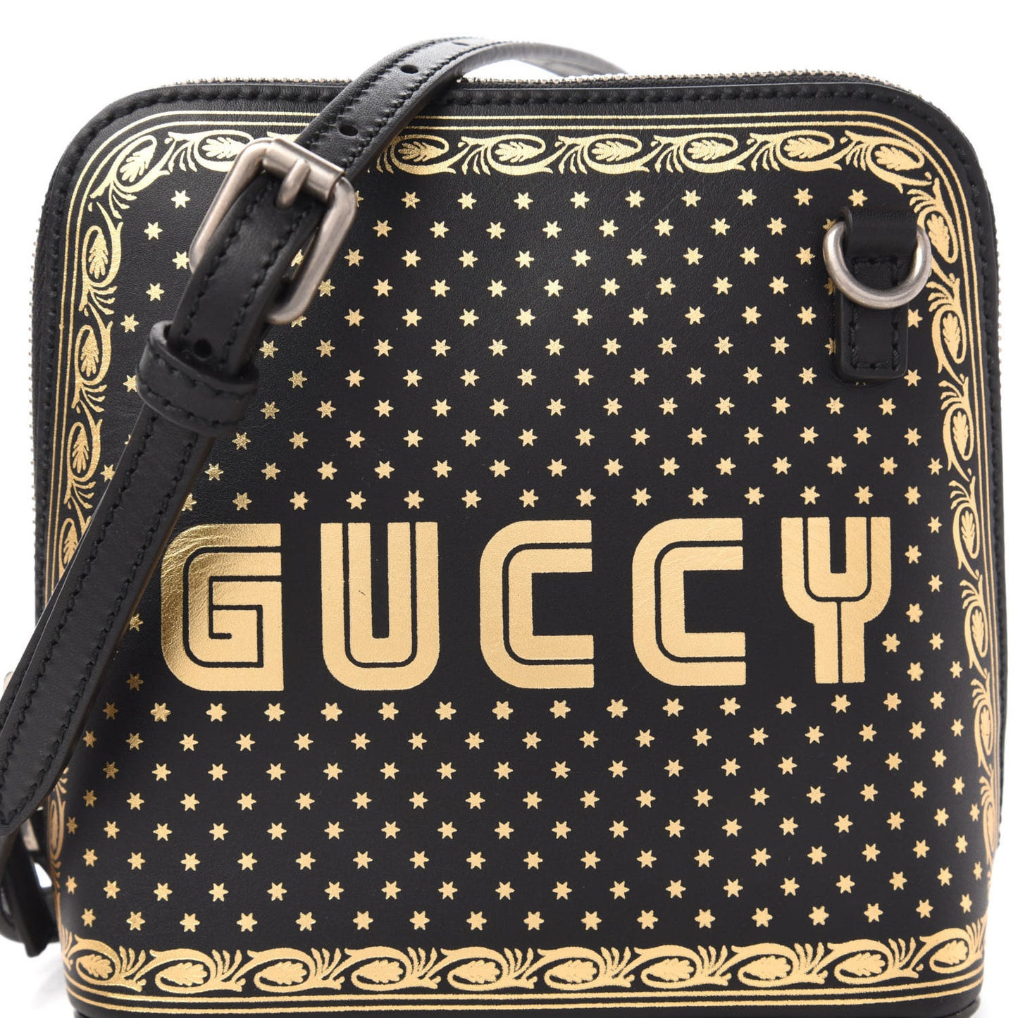 X SEGA Calfskin GUCCY Stars Mini Dome Shoulder Bag Black Gold