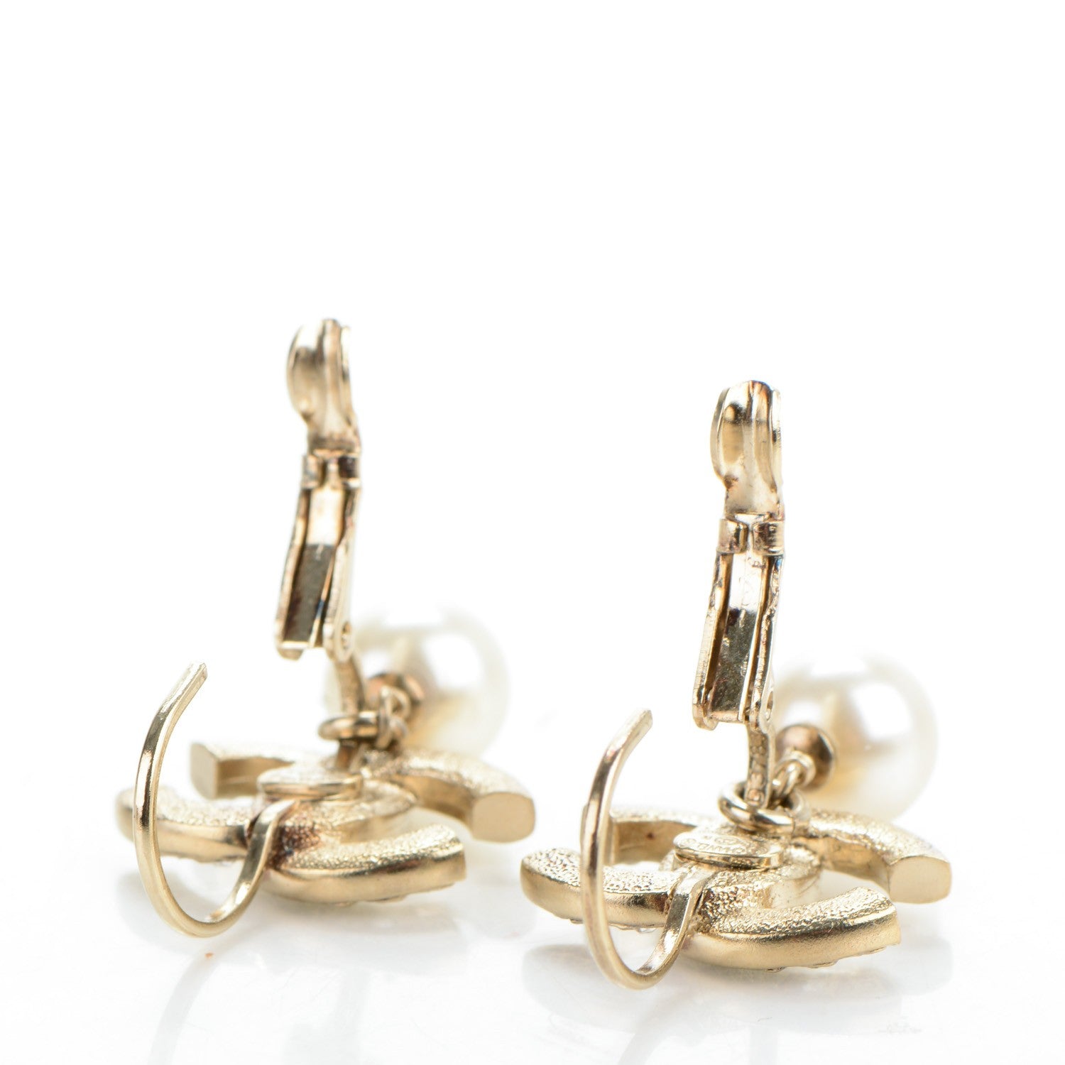 Chanel Pearl Crystal CC Drop Earrings Gold 3 of 5