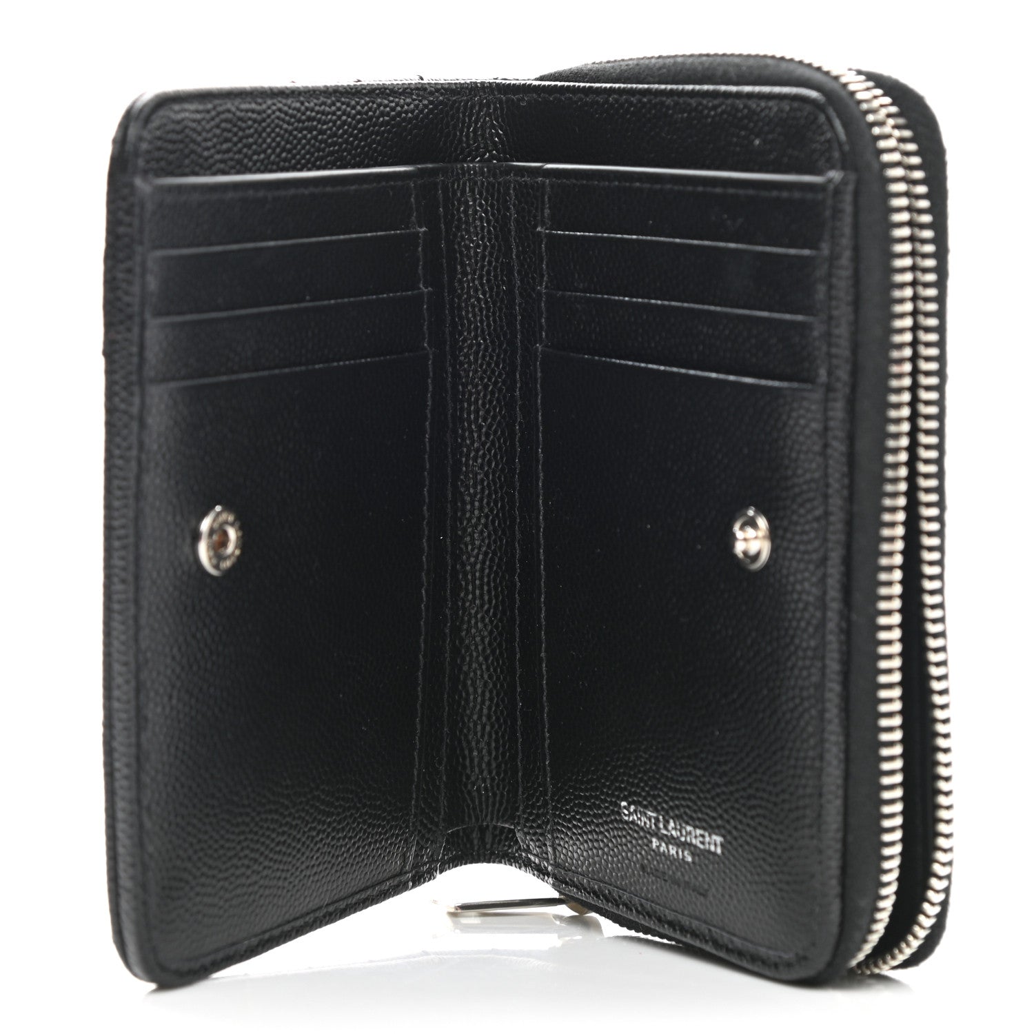 Saint Laurent Grain De Poudre Matelasse Chevron Monogram Compact Zip Around Wallet Black 5 of 9
