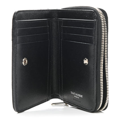 Saint Laurent Grain De Poudre Matelasse Chevron Monogram Compact Zip Around Wallet Black 5 of 9