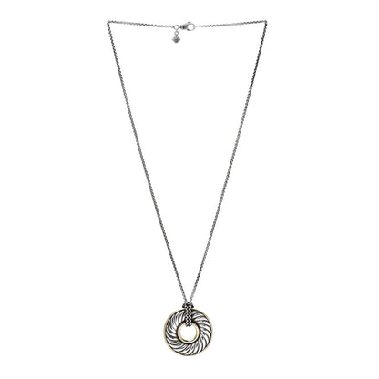 David Yurman Sterling Silver 18K Yellow Gold 30mm Thoroughbred Pendant Necklace 3 of 6
