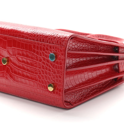 Saint Laurent Calfskin Crocodile Embossed Baby Sac De Jour Red 6 of 8