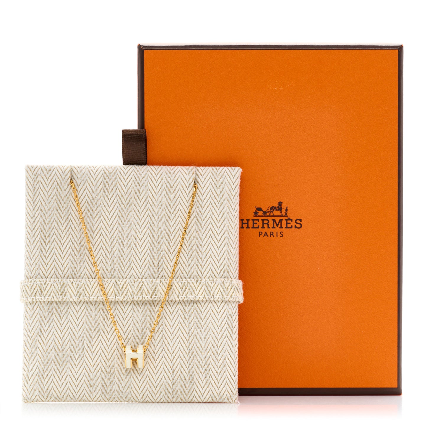 Lacquered Gold Mini Pop H Pendant Necklace White