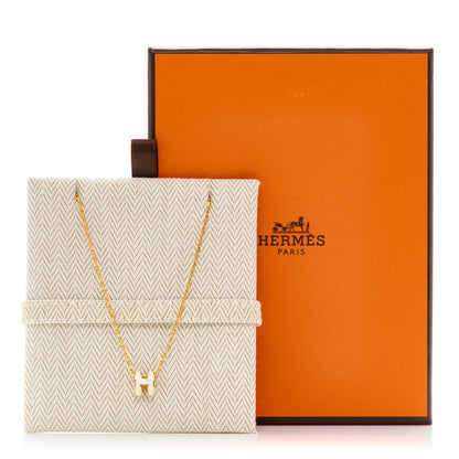 Hermes Lacquered Gold Mini Pop H Pendant Necklace White 7 of 7