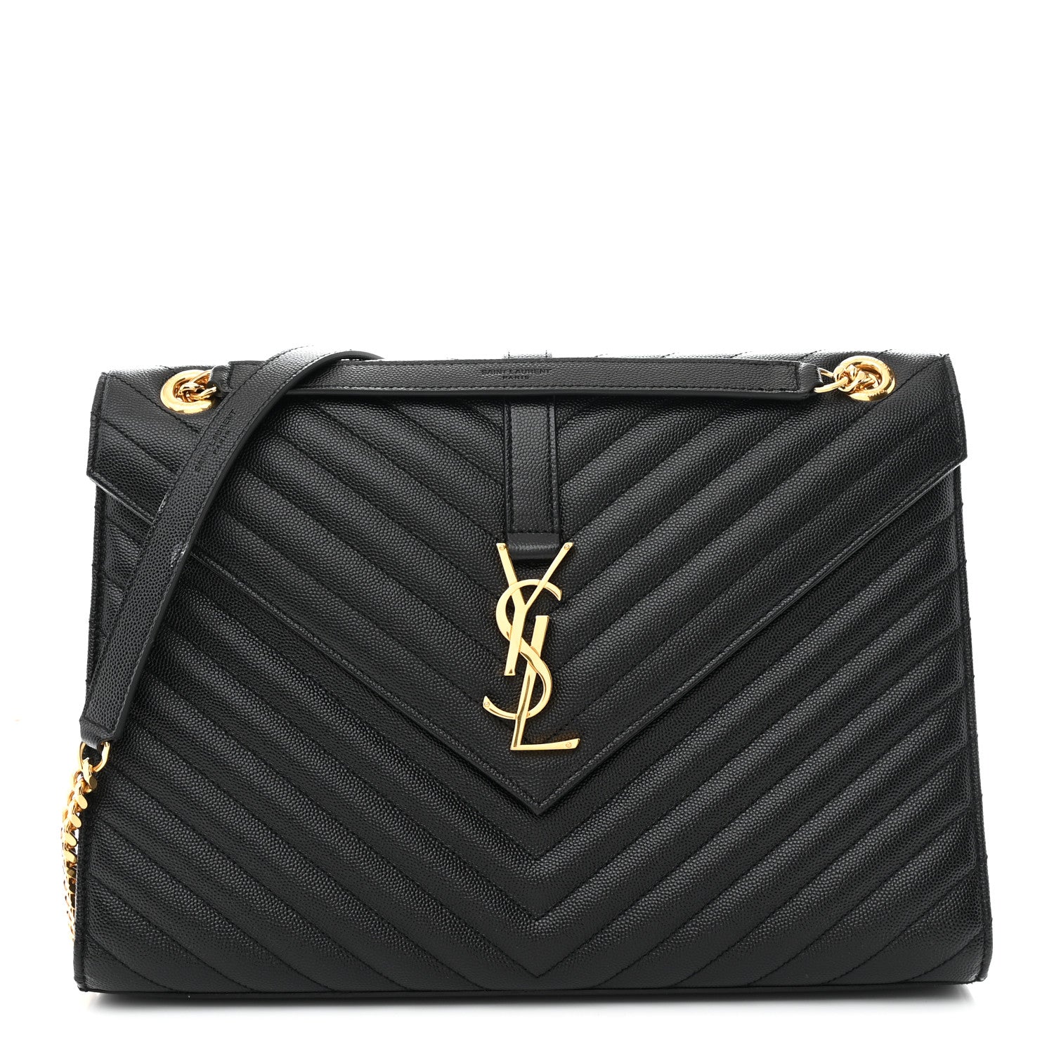 Saint Laurent Grain De Poudre Matelasse Chevron Large Monogram Satchel Black 1 of 10
