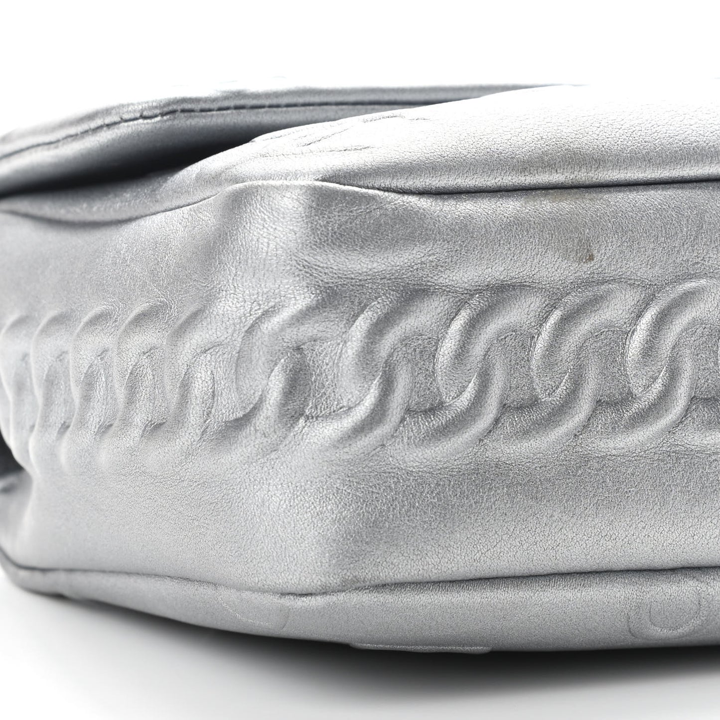 Metallic Lambskin Symbols Medium Single Flap Silver