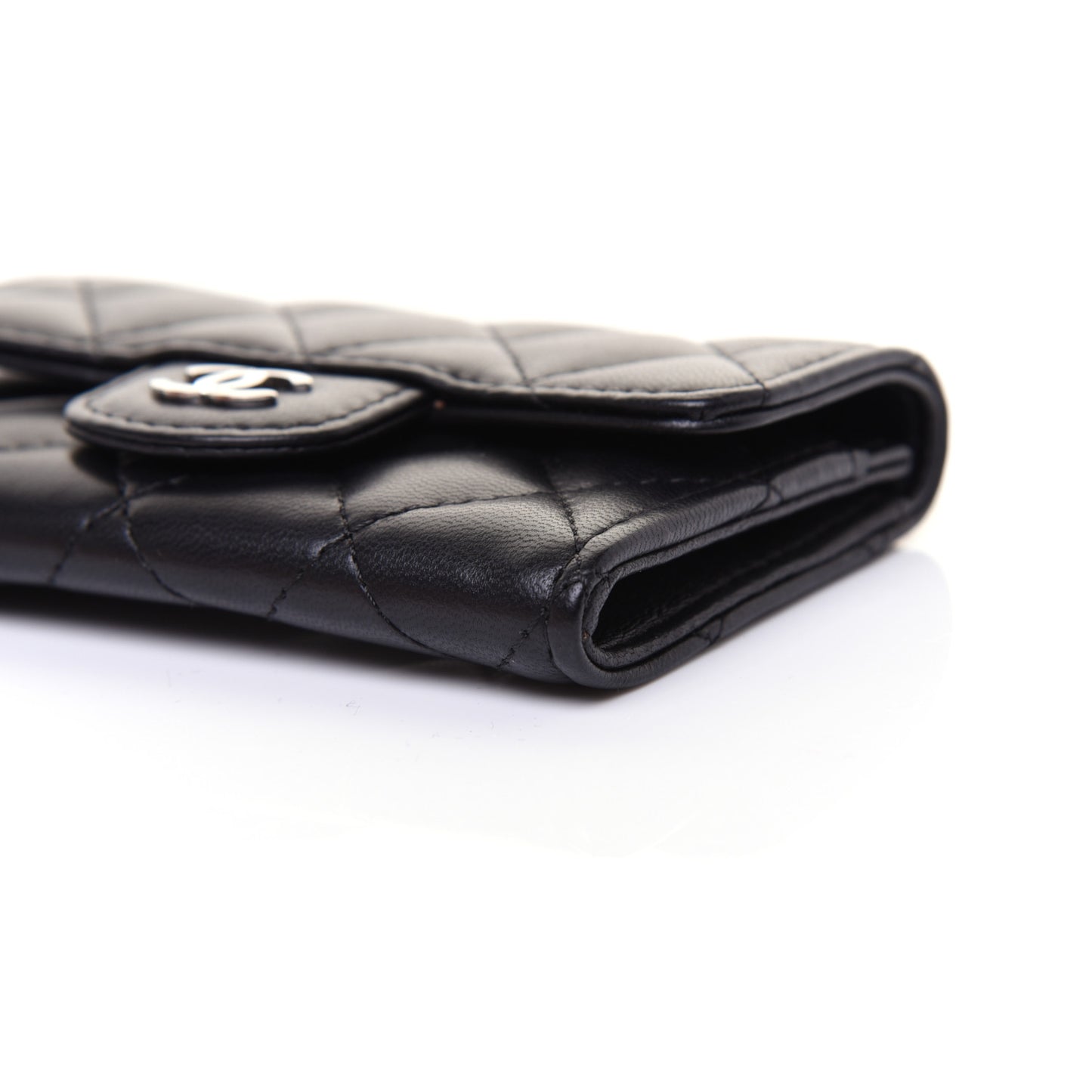 Lambskin Quilted Flap Card Holder Black