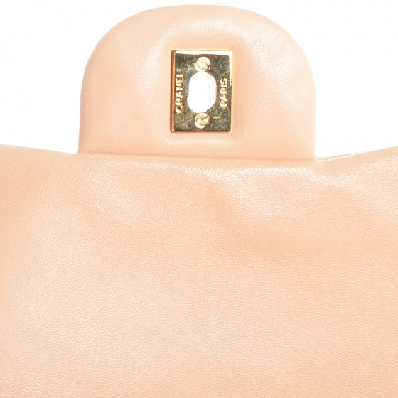 Lambskin Quilted Jumbo Single Flap Beige