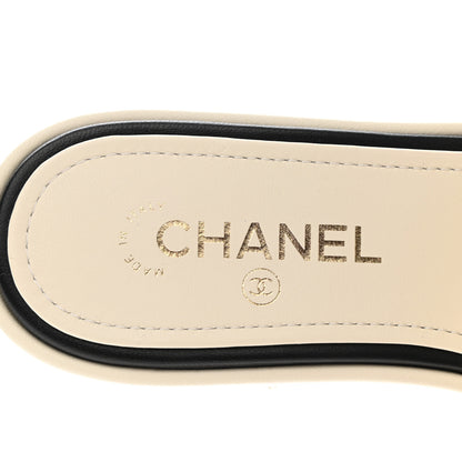 Chanel Lambskin Embroidered Logo Mules 38.5 Ivory Black 7 of 9