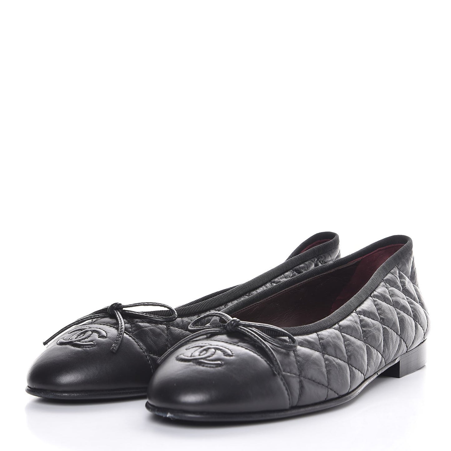Aged Calfskin Quilted CC Cap Toe Ballerina Flats 38 Black