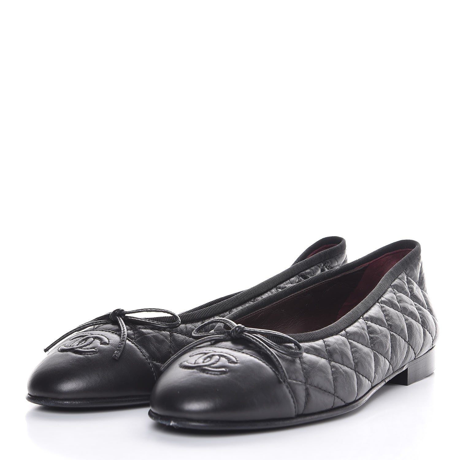Chanel Aged Calfskin Quilted CC Cap Toe Ballerina Flats 38 Black 3 of 12