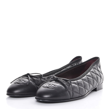 Chanel Aged Calfskin Quilted CC Cap Toe Ballerina Flats 38 Black 3 of 12