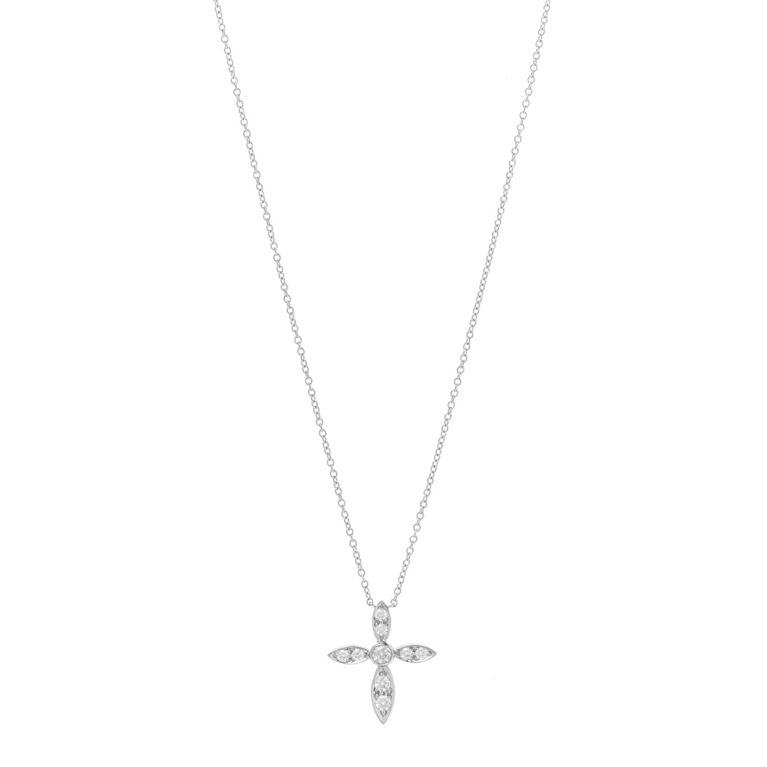 Tiffany Platinum Diamond Illusion Cross Pendant Necklace 1 of 8