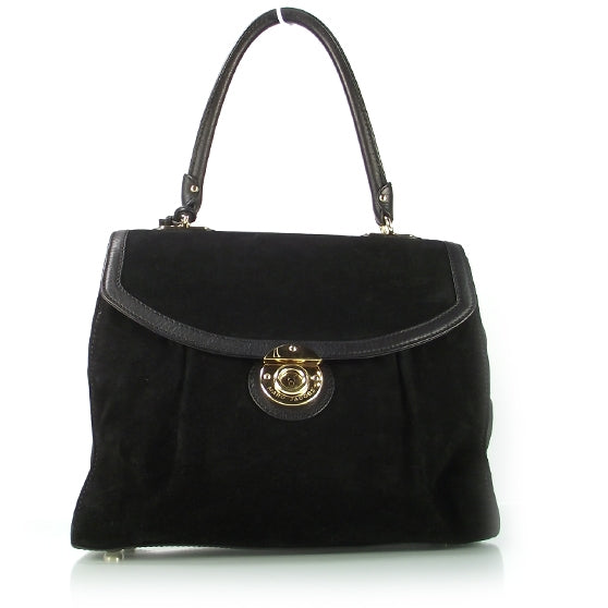 Soft Calf Suede Top Handle Satchel Black