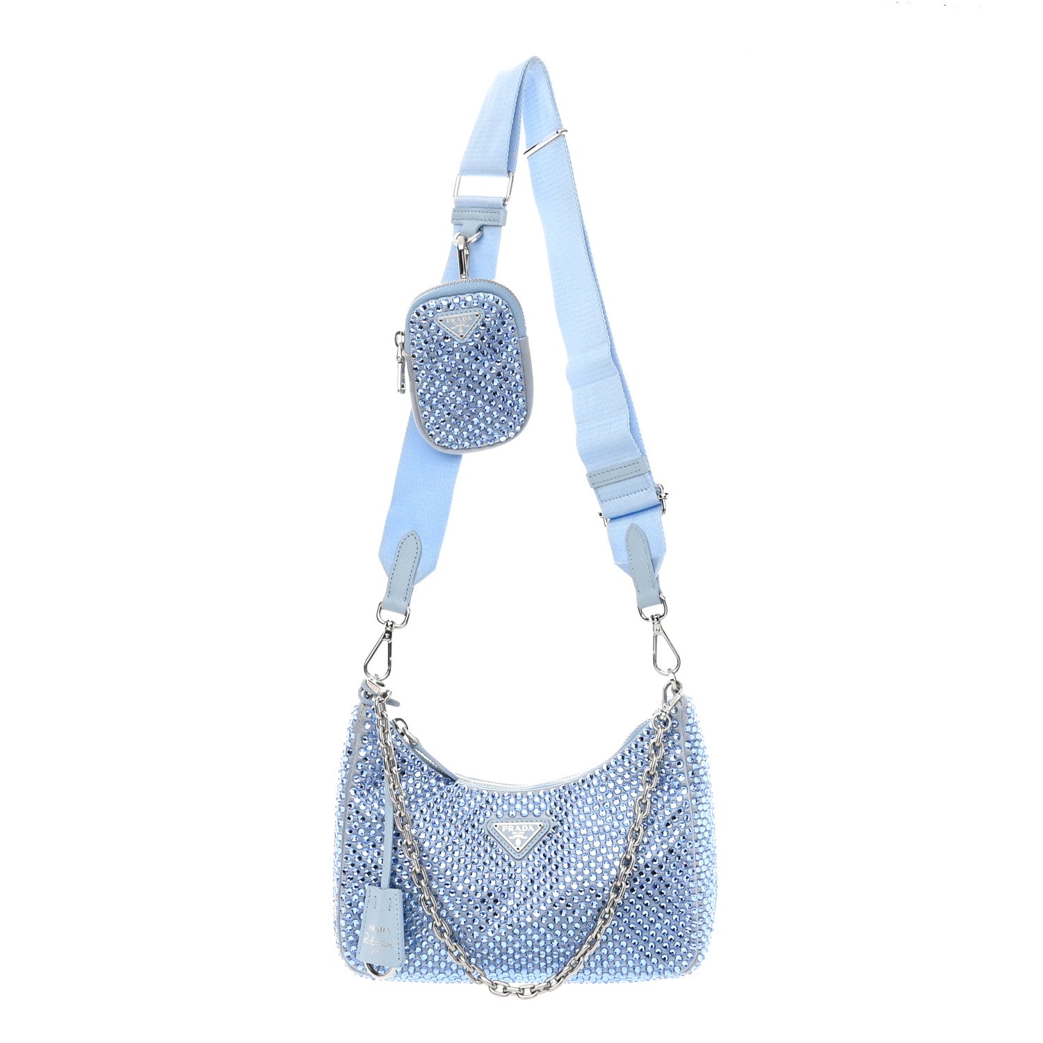 Prada Satin Crystal Re-Edition 2005 Shoulder Bag Celeste 1 of 10