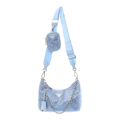Prada Satin Crystal Re-Edition 2005 Shoulder Bag Celeste 1 of 10