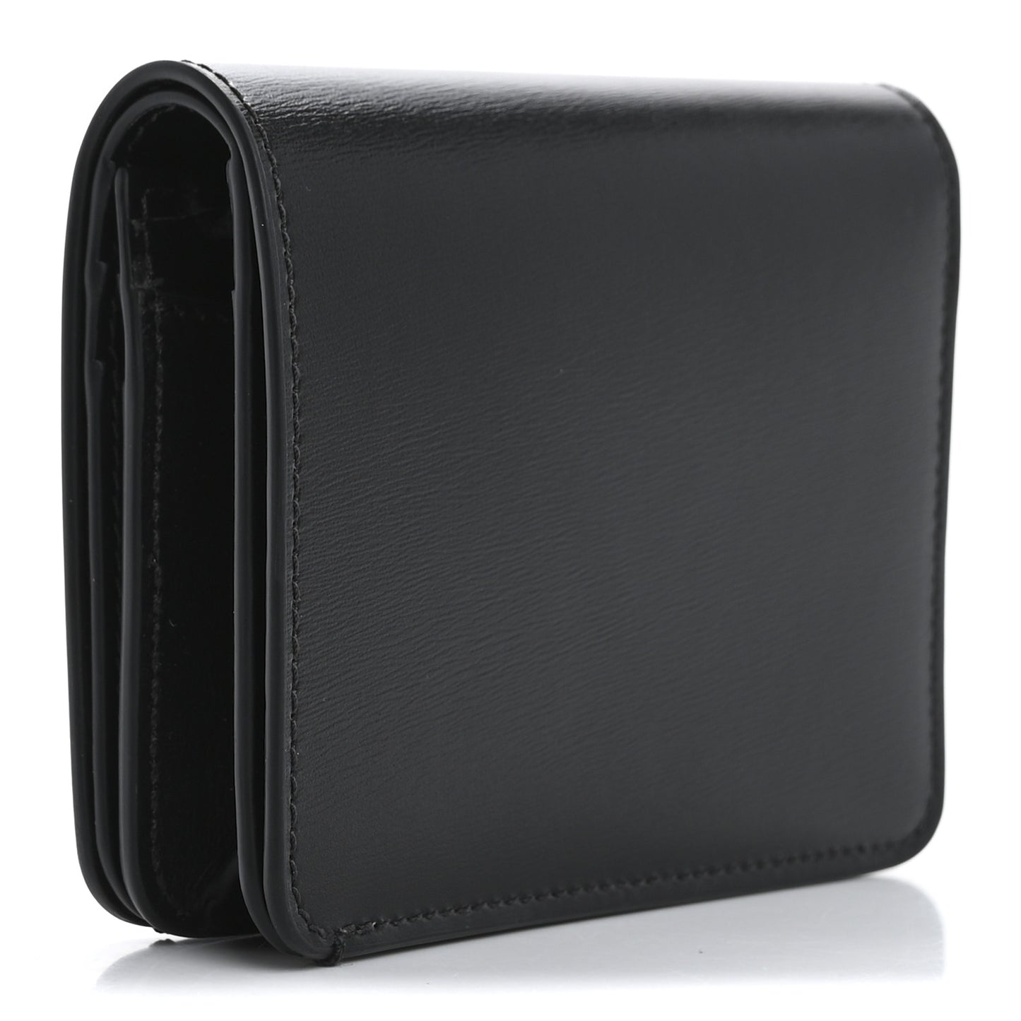 Shiny Calfskin Triomphe Compact Wallet Black