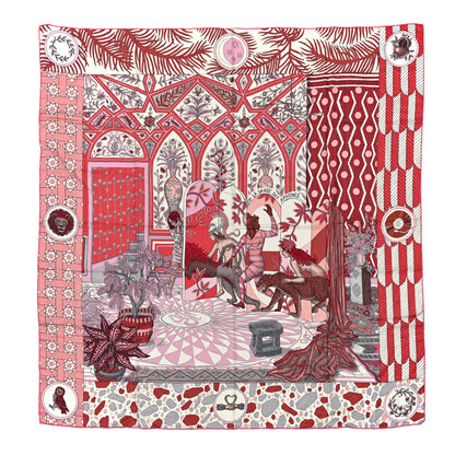 Hermes Cashmere Silk La Danse Des Amazones Shawl 140 Vieux Rose Gris White 1 of 5