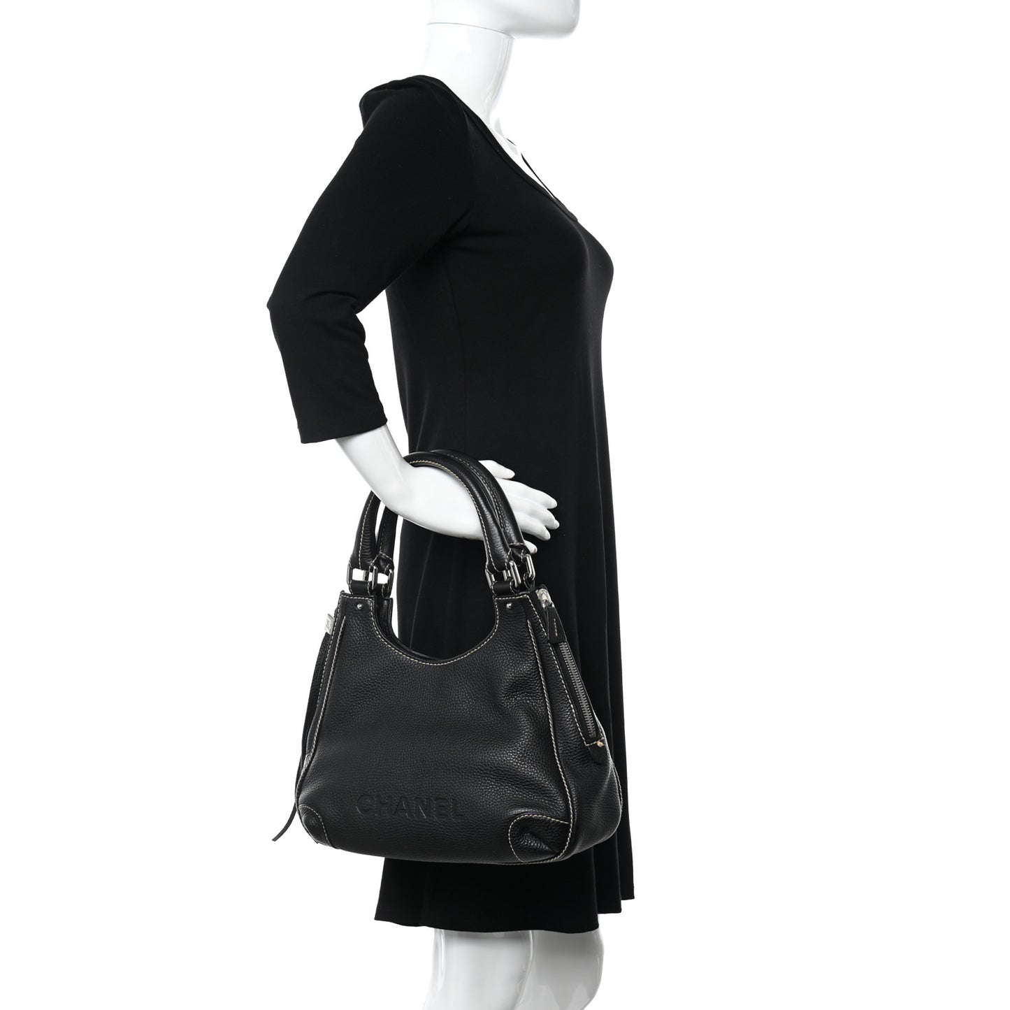 Grained Calfskin Tassel Hobo Black