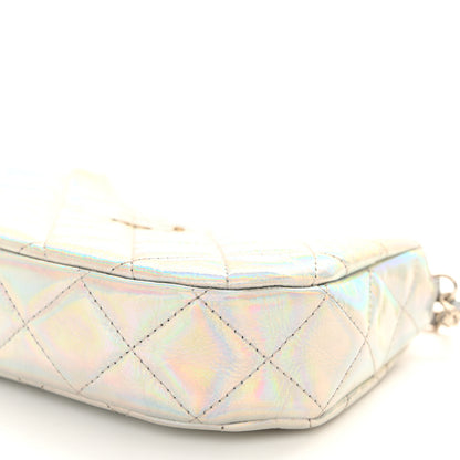 Chanel Iridescent Mirror Goatskin Quilted Clutch With Chain Silver 10 of 13