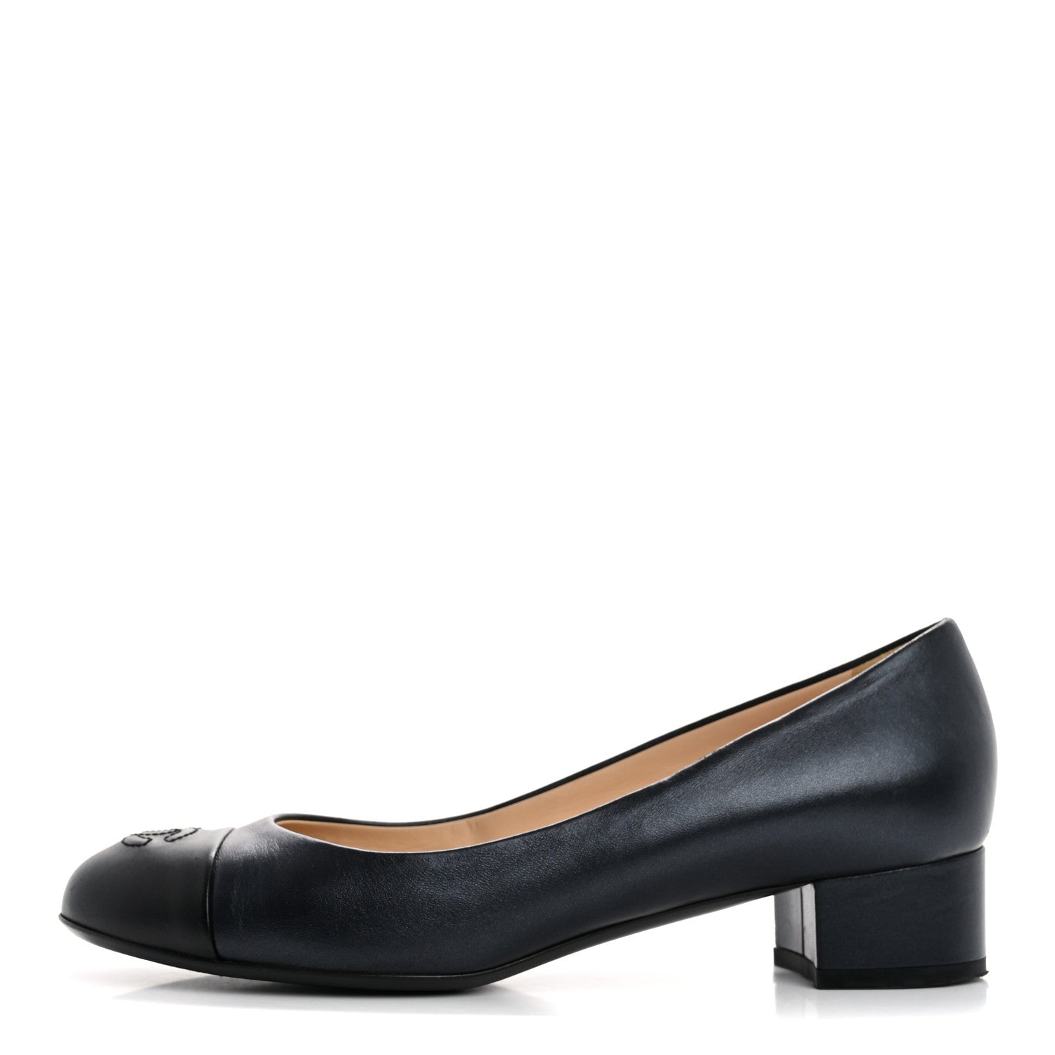 Chanel Lambskin Cap Toe CC Pumps 39 Navy Black 1 of 10