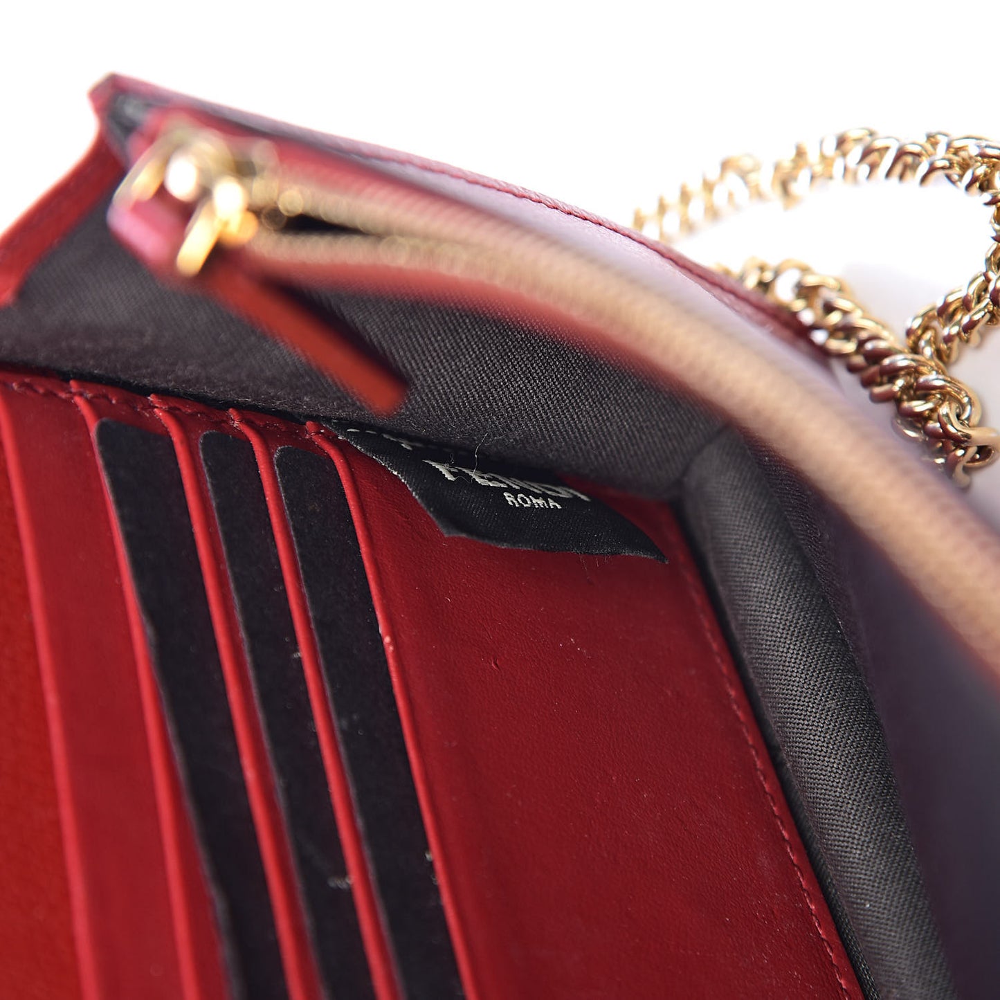 Vitello Cruise F is Fendi FF 1974 Embossed Medium Envelope Wallet On Chain Fragola Maya Black