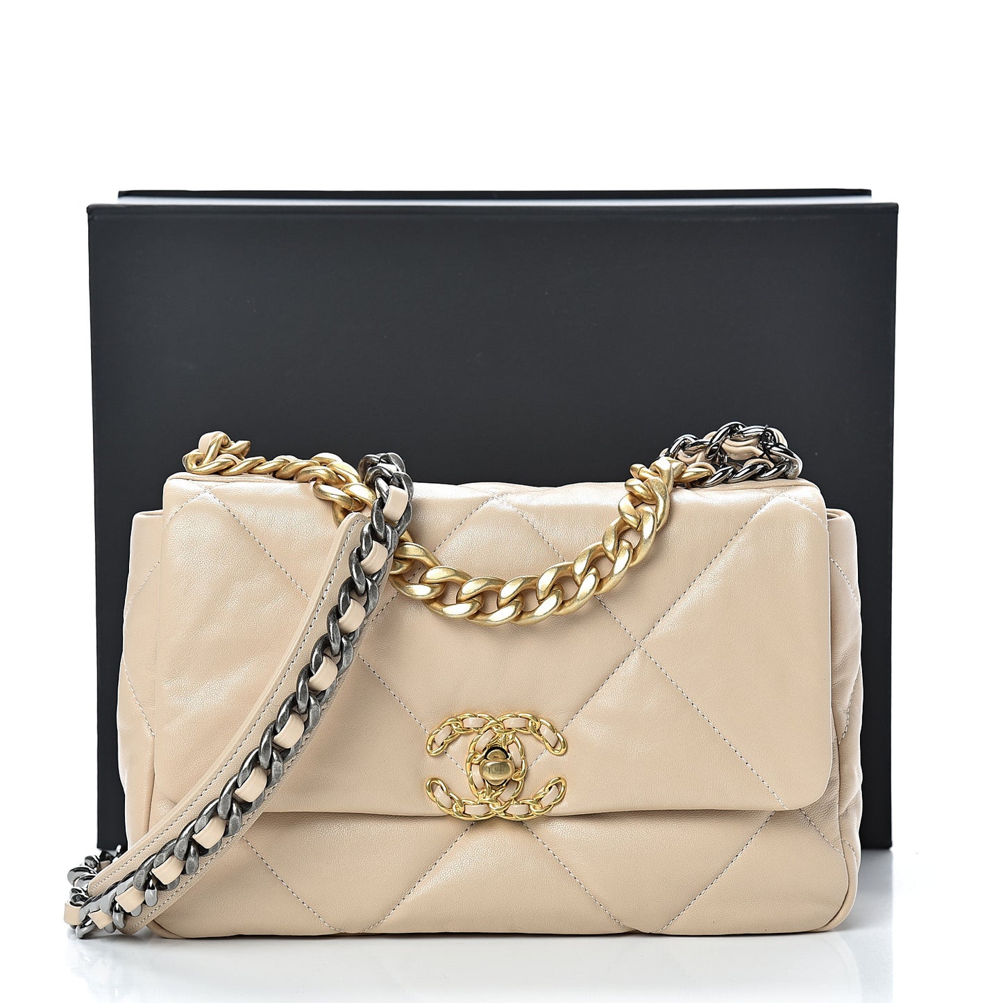 Lambskin Quilted Medium 19 Flap Light Beige