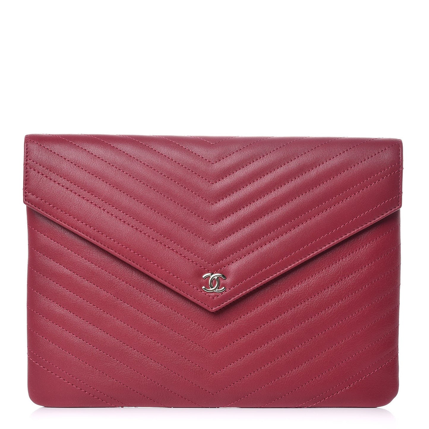 Calfskin Chevron Quilted Small Envelope Clutch Pink