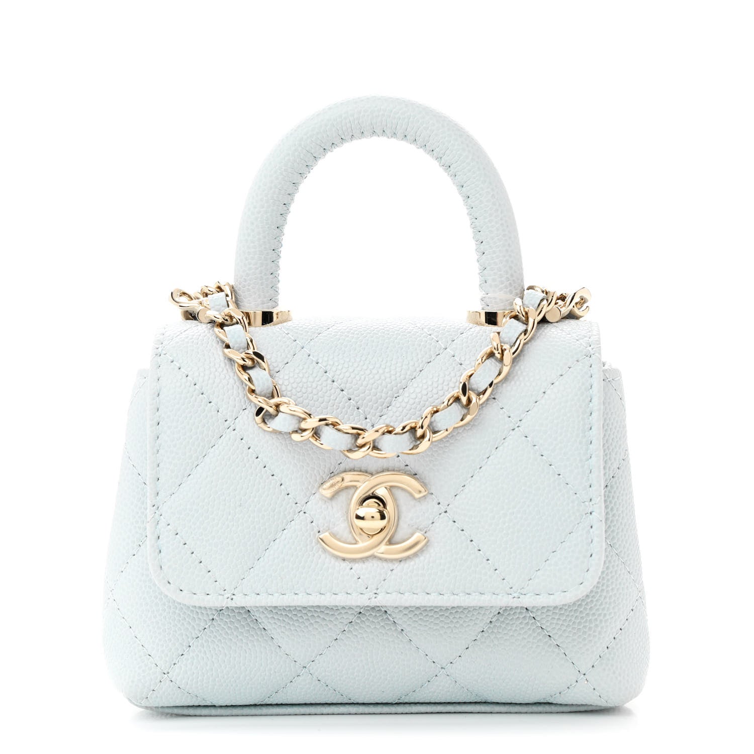 Chanel Caviar Quilted Nano Coco Handle Clutch With Chain Light Blue 1 of 11