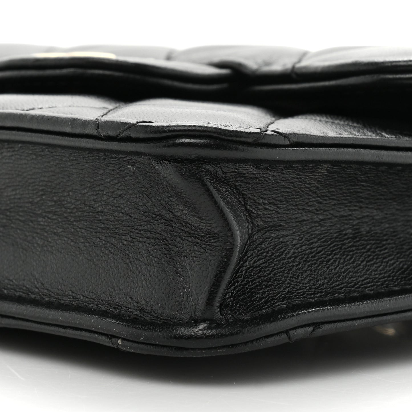 Lambskin Quilted Top Handle Flap Coin Purse With Chain Black