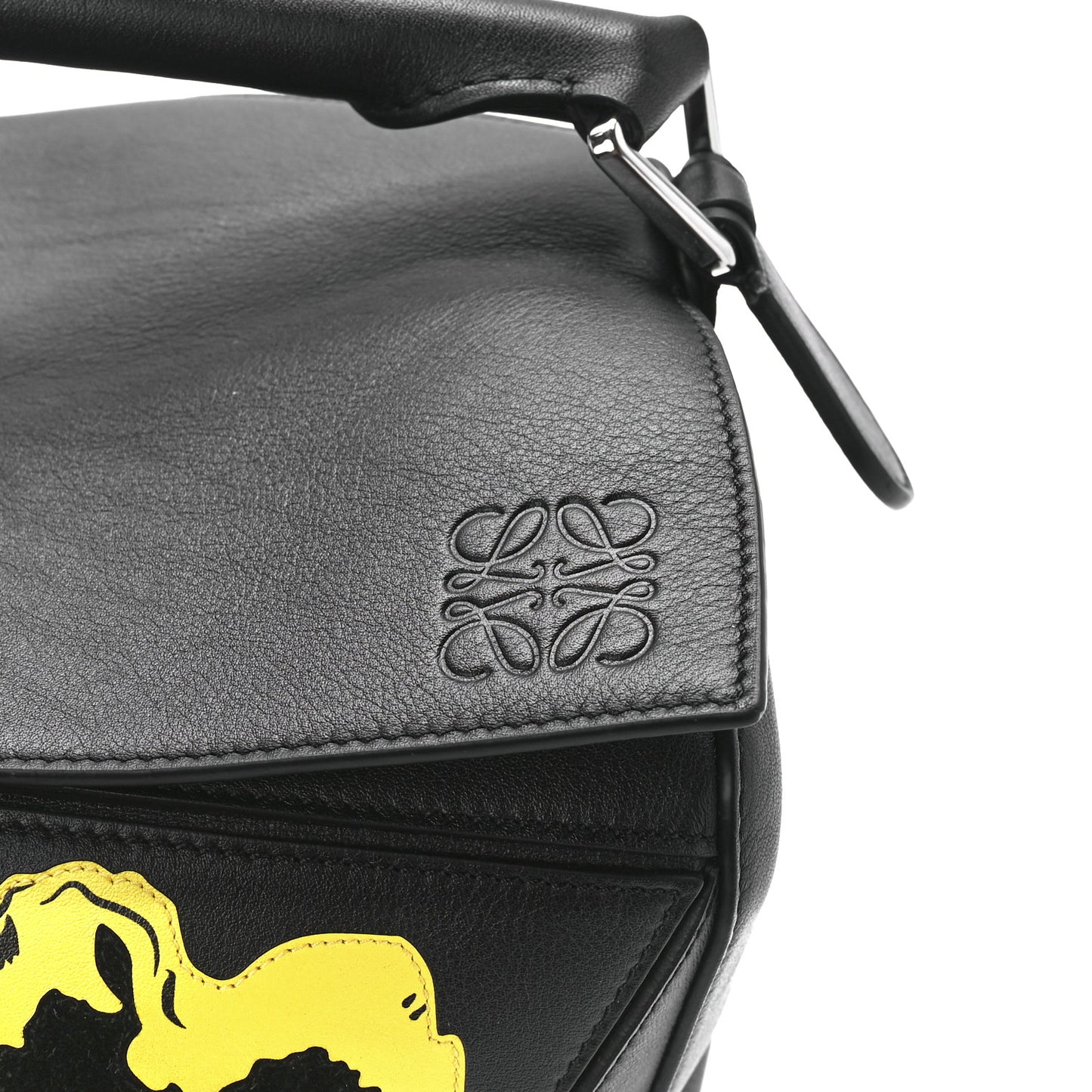 Calfskin Large Pansies Puzzle Bag Black
