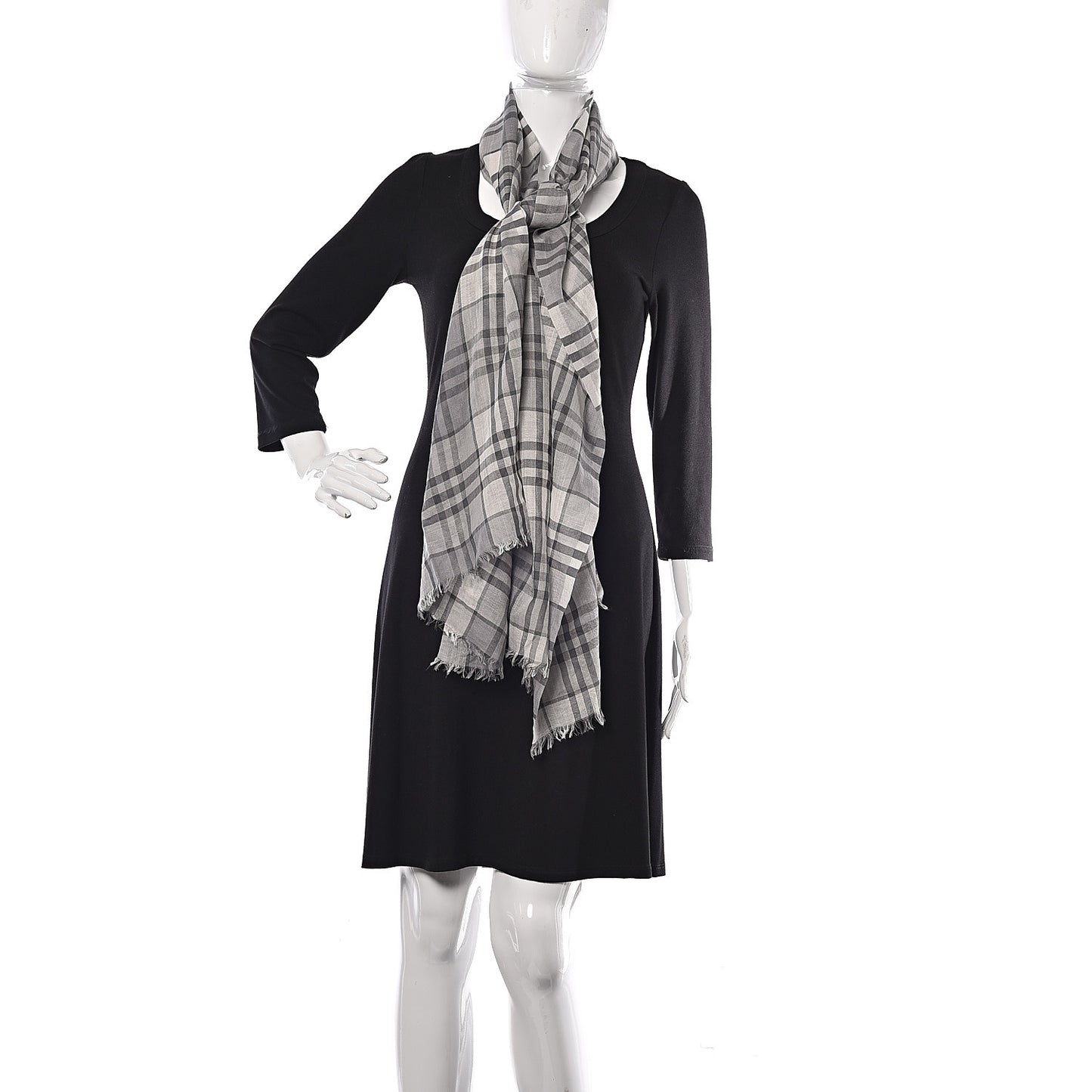 Wool Silk Vintage Check Lightweight Scarf Grey