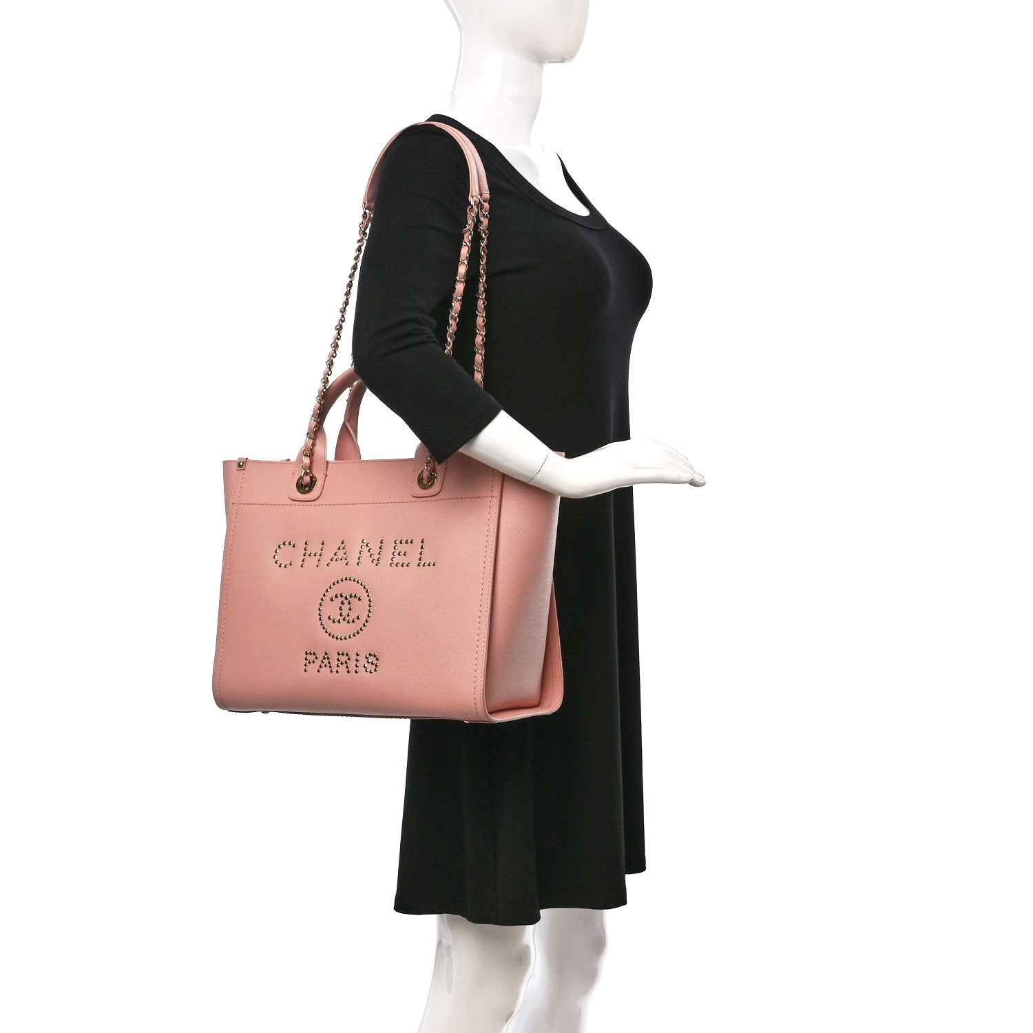 Chanel Caviar Small Studded Deauville Tote Light Pink 2 of 9
