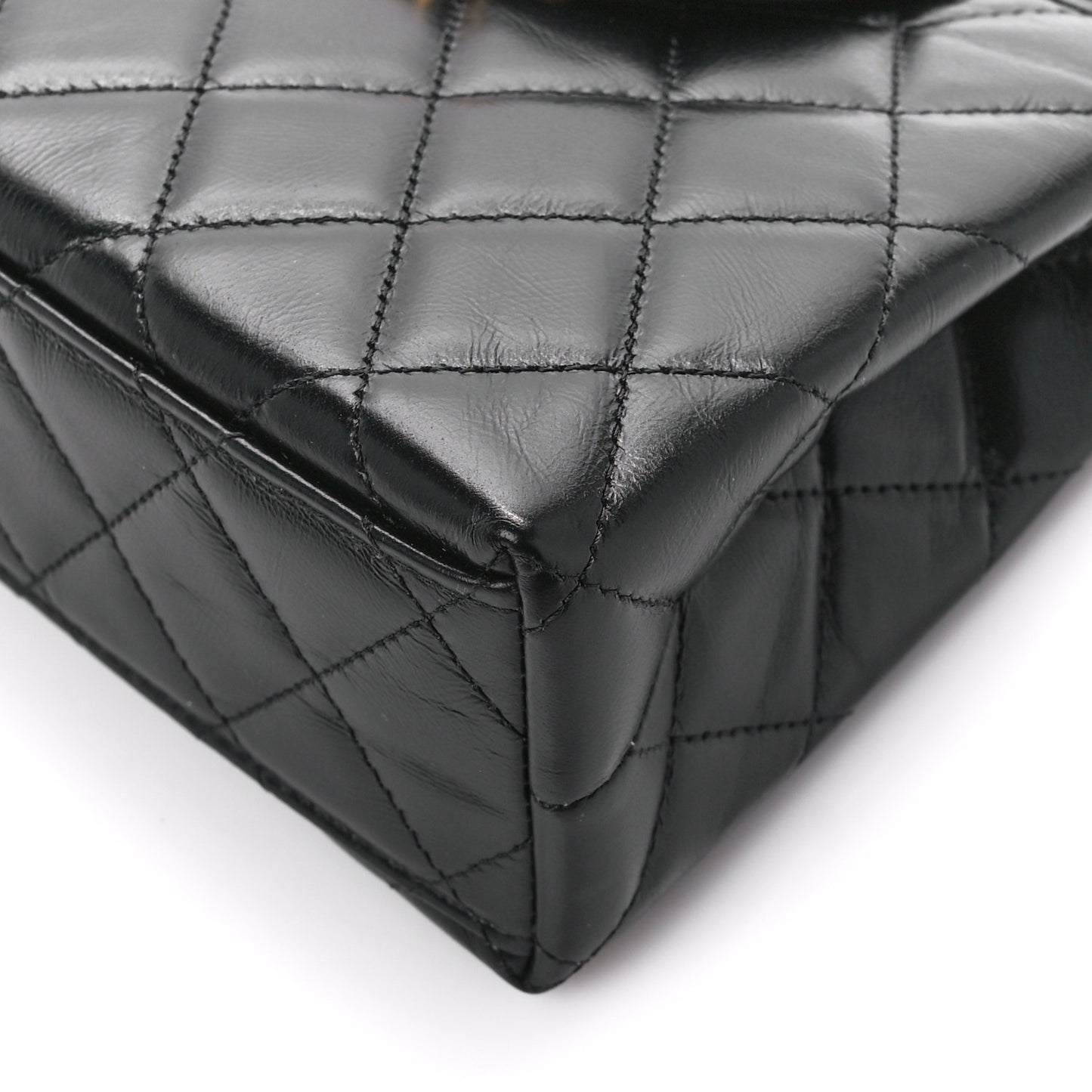 Shiny Aged Calfskin Quilted Nano Kelly Shopper Black