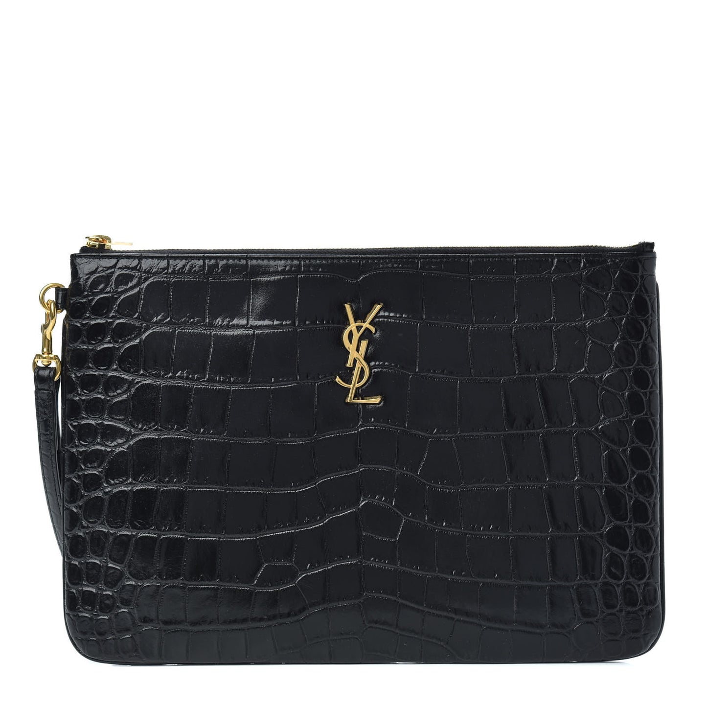 Calfskin Crocodile Embossed Tablet Pouch Black