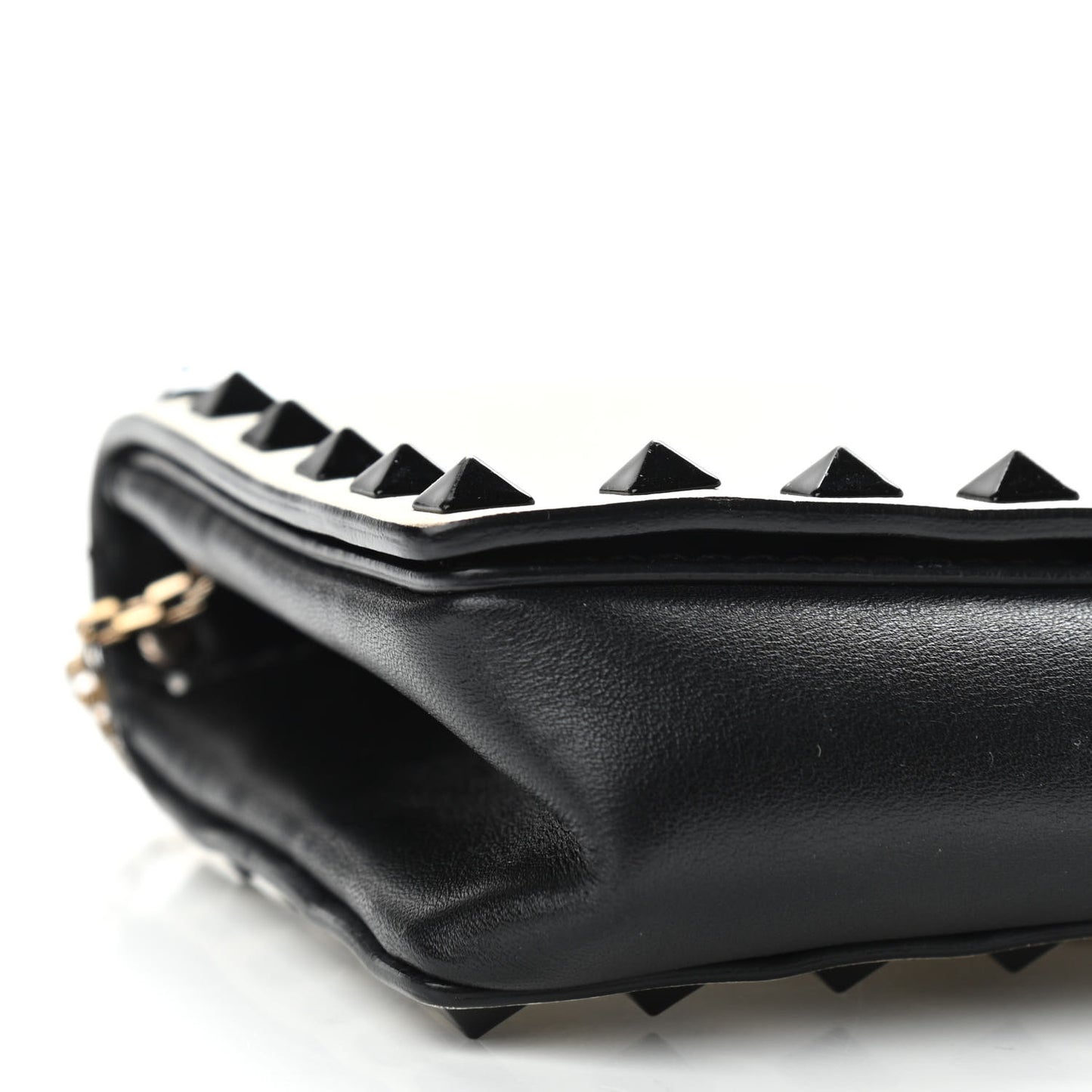 Vitello Small Rockstud Chain Flap Crossbody Bag Black Light Ivory