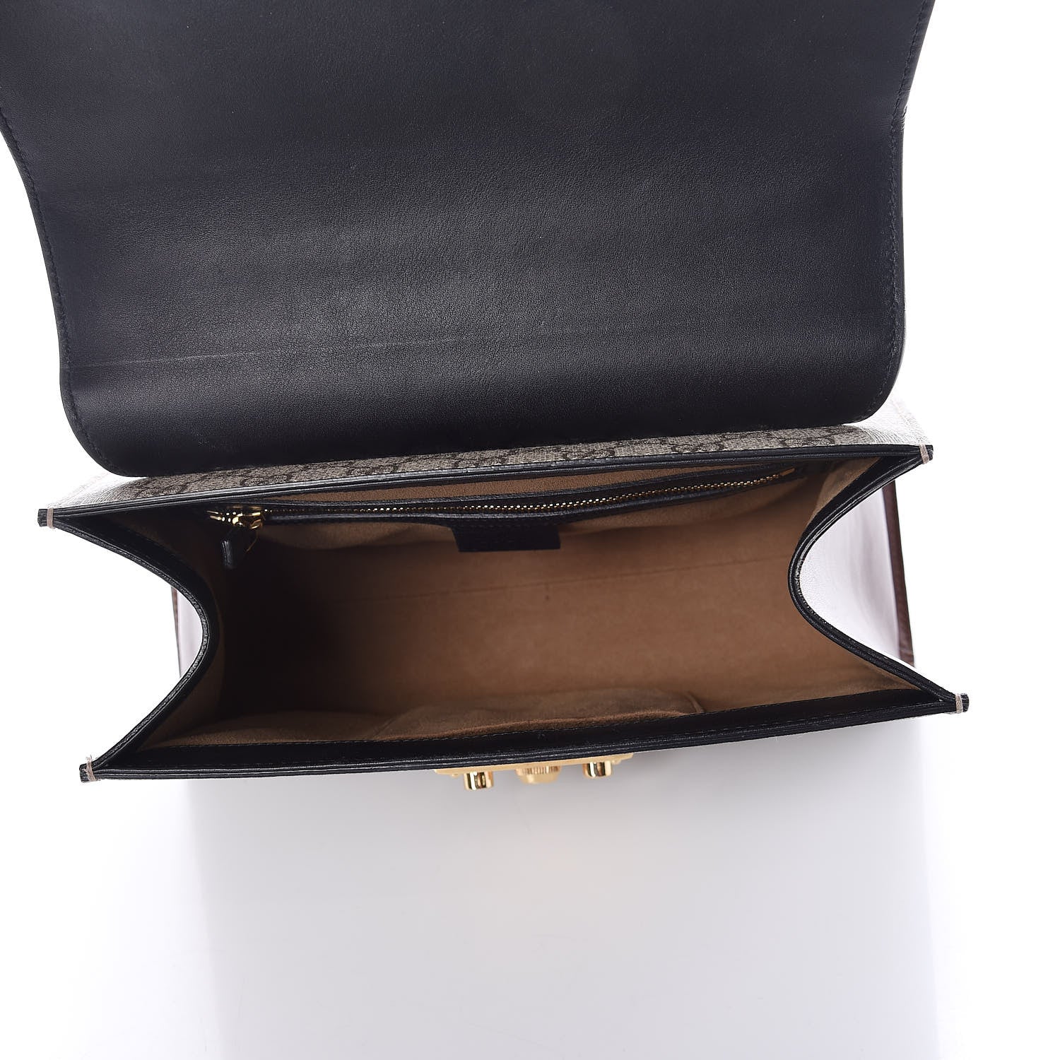 Gucci GG Supreme Monogram Calfskin Small Padlock Top Handle Bag Beige Black Cuir 5 of 11