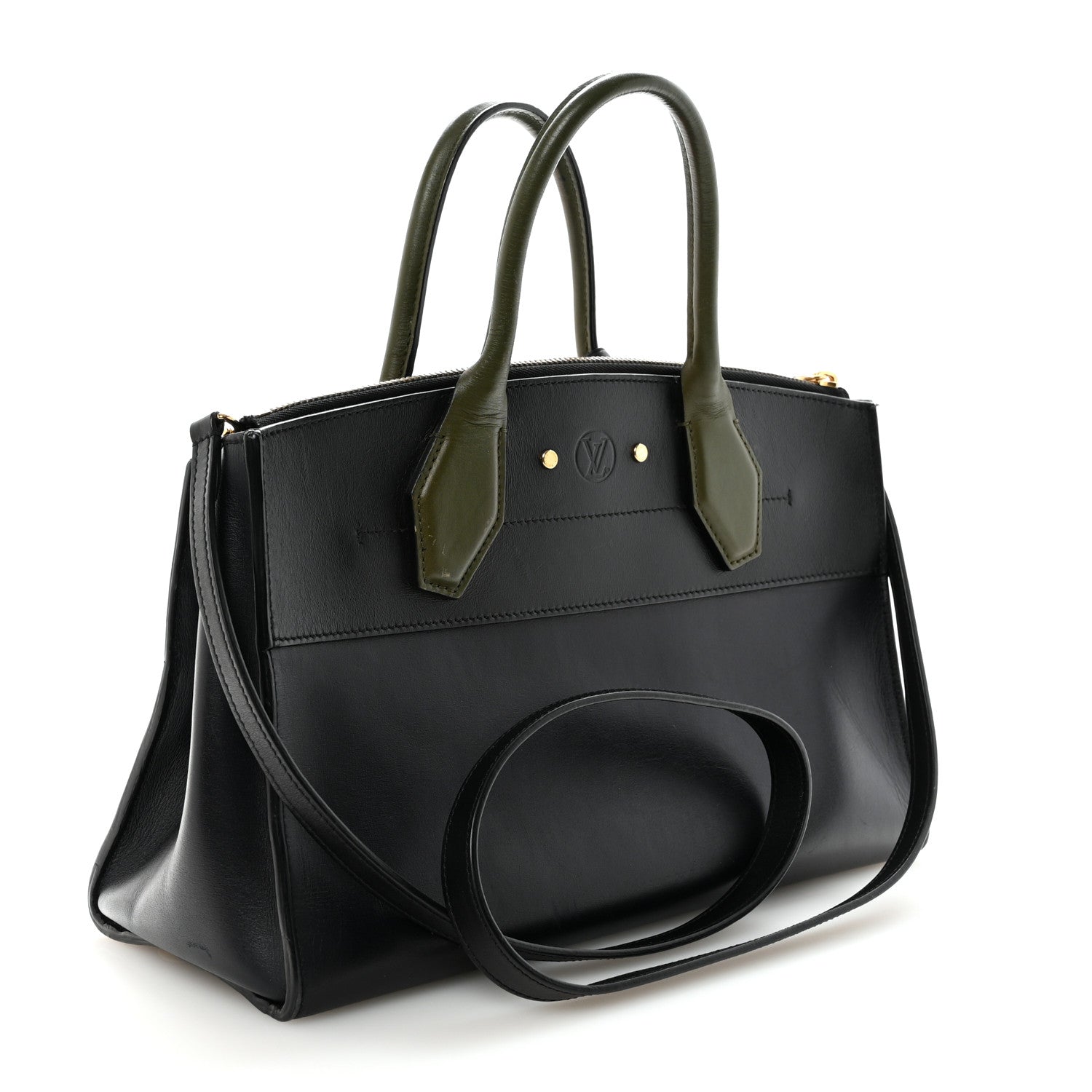 Louis Vuitton Calfskin City Steamer EW Kaki Blue Black 3 of 9