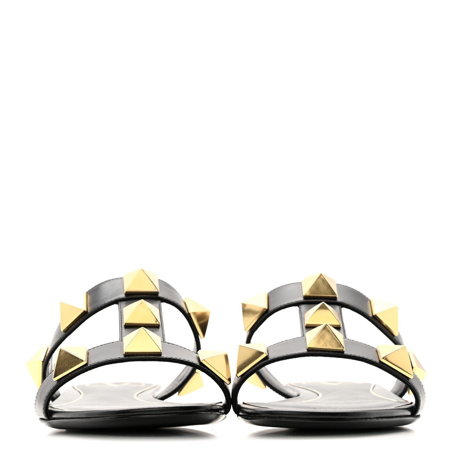 Valentino Garavani Calfskin Roman Stud Flat Slide Sandals 37 Black 3 of 10